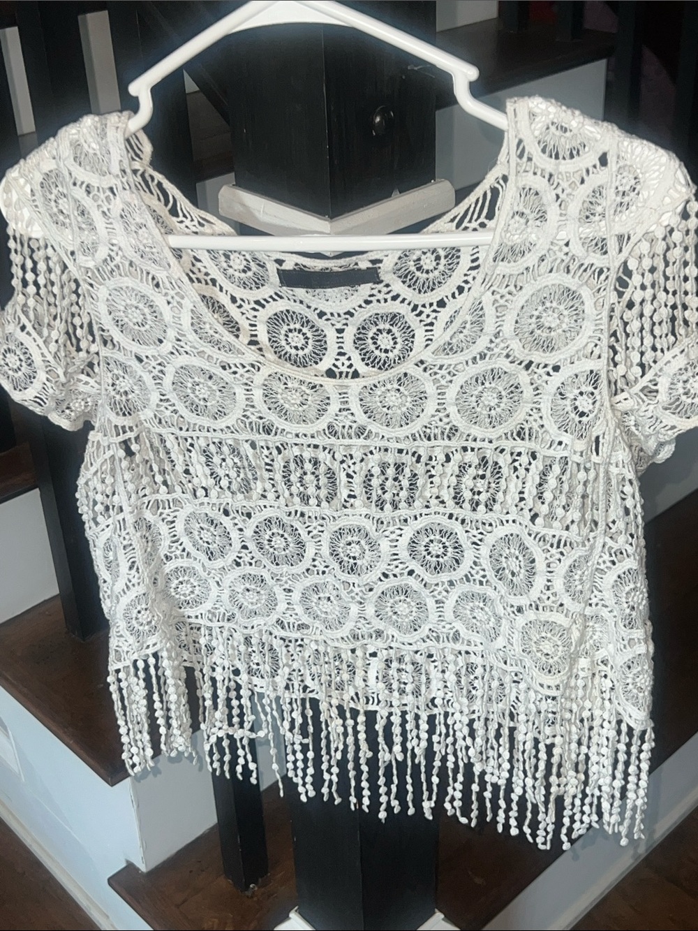 Crochet Fringe Women’s Top - White